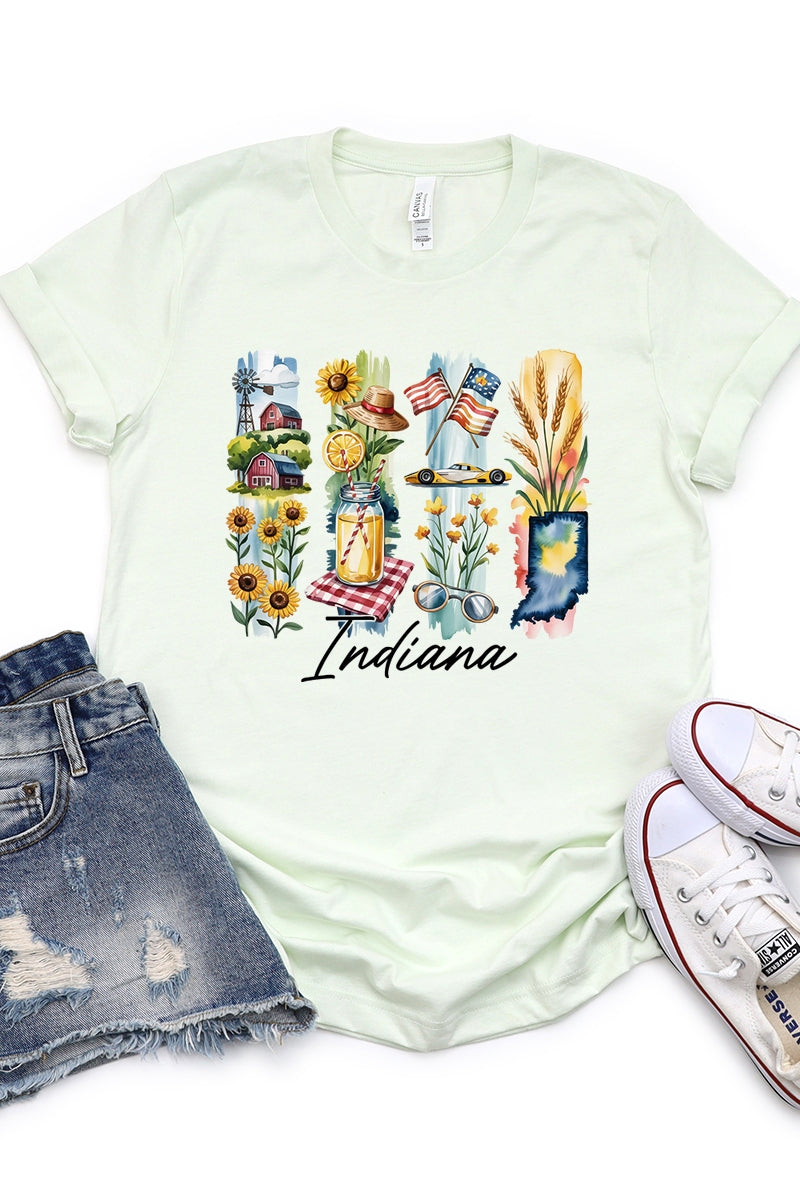 US3001-E3061IN Indiana State Brushstroke Graphic Tee $12.5
