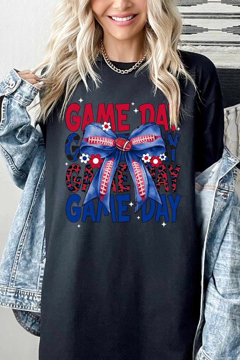 5000P-E3087 Red Blue Football Bow Plus Heavy Cotton Tee $12.75
