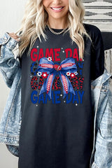 5000P-E3087 Red Blue Football Bow Plus Heavy Cotton Tee $12.75