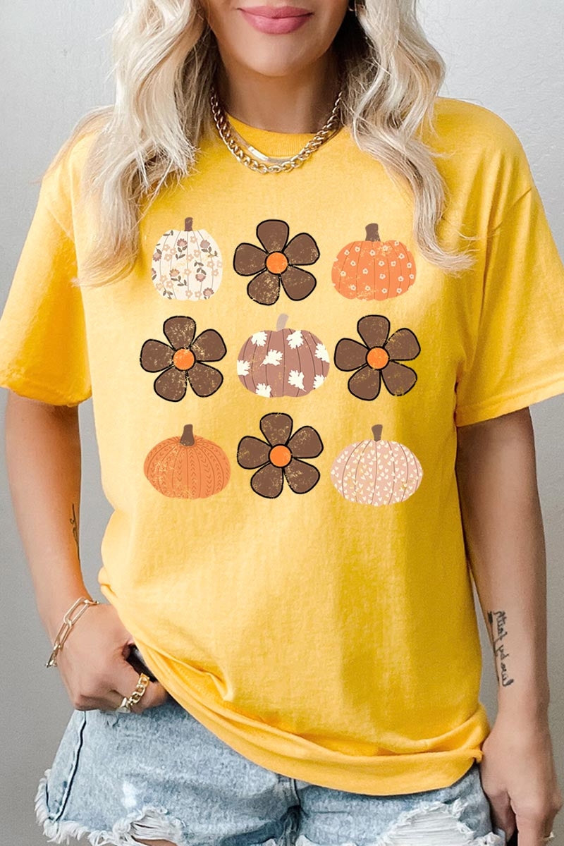 5000P-E3117 Pumpkins & Flowers Fall Plus Heavy Cotton Tee $12.75