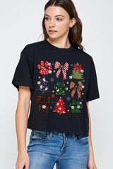 CTS-E3195 Christmas Bow Paw Graphic Relaxed Crop Top $11