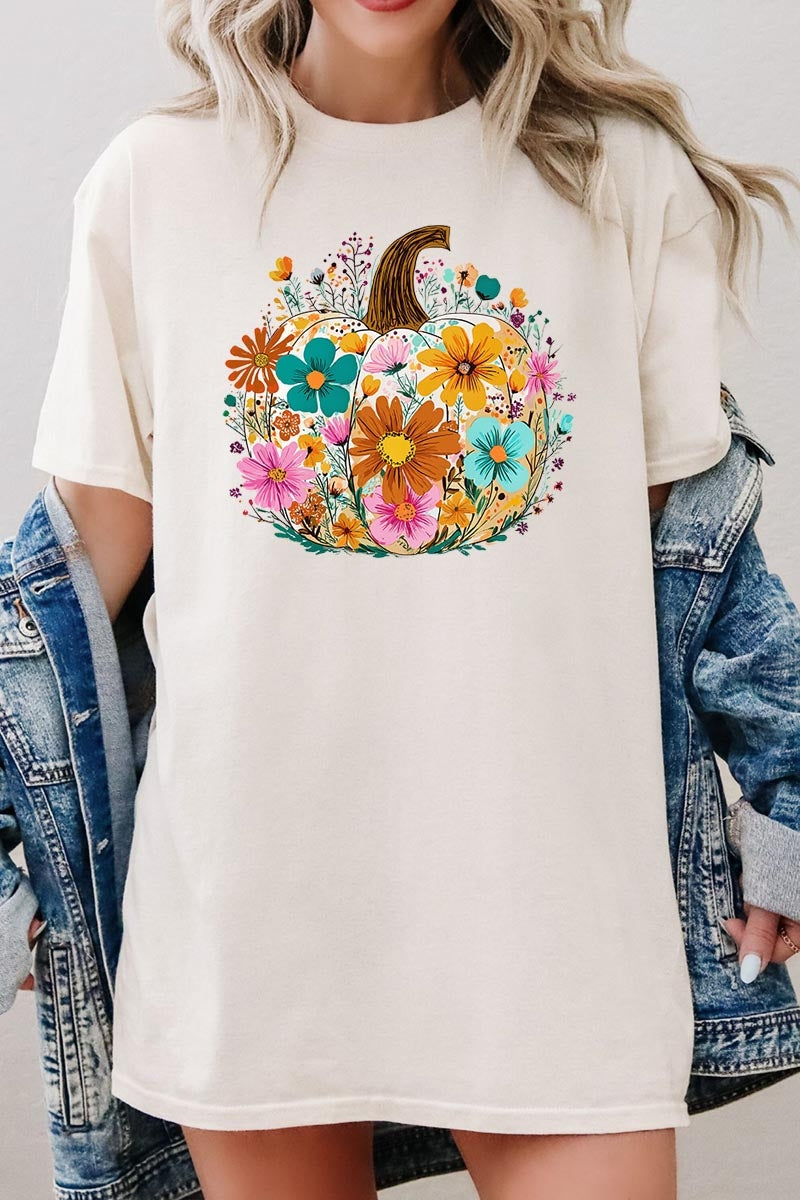 5000P-E3118 Floral Pumpkin Graphic Plus Heavy Cotton Tee $12.75