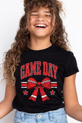 US3001Y-E3062Z Red Game Day Football Bow Kids Graphic Tee $11