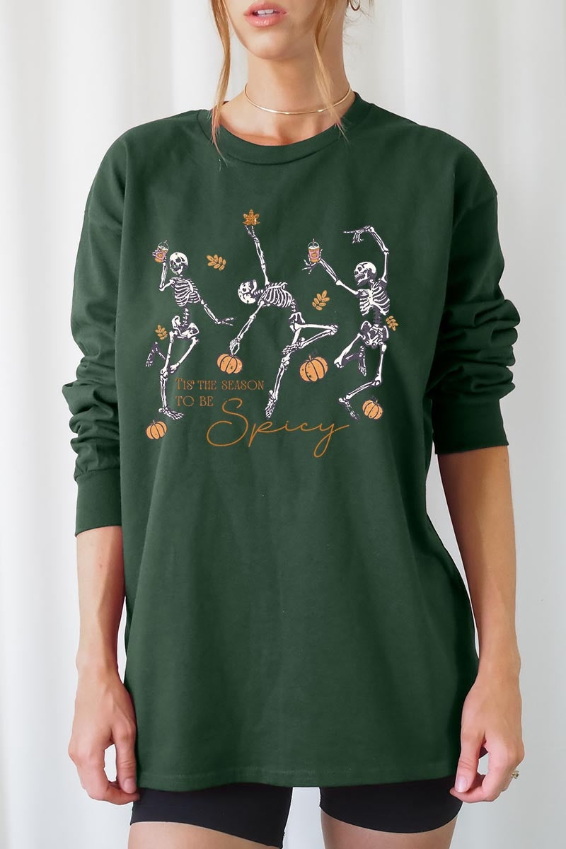 UL240P-E3123 Halloween Skeleton Graphic Plus Long Sleeve Tee $17