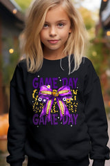 UL180B-E3092Z Purple Yellow Football GameDay Bow Kids Sweatshirt $20