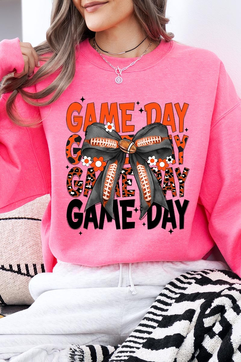 UL180-E3088 Orange Black Football Game Day Bow Sweatshirt $20