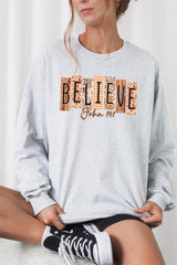 UL240-E3167 Believe Fall Christian Graphic Long Sleeve Tee $13.75