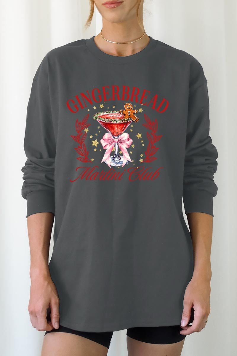 UL240-E3216 Gingerbread Martini Club Graphic Long Sleeve Tee $13.75