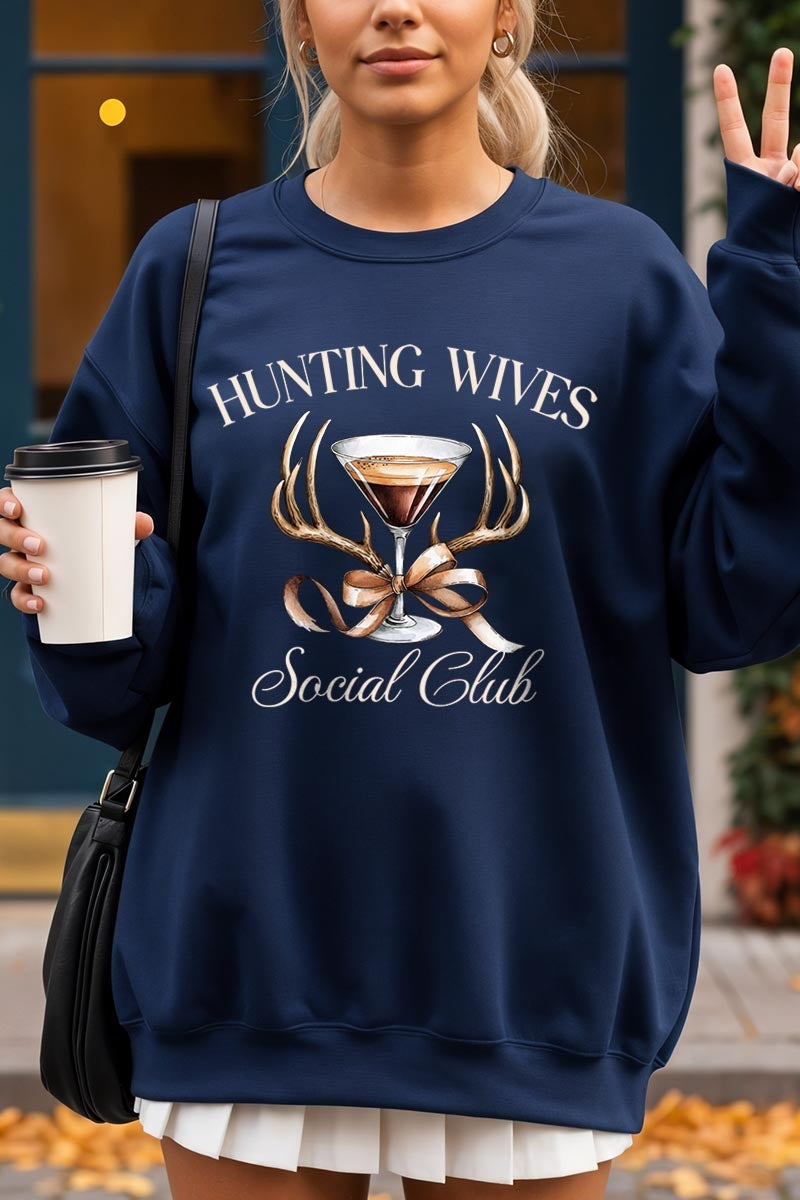 UL180P-E3191 Hunting Wives Social Club Graphic Plus Sweatshirt $25
