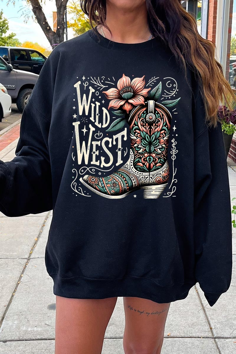 UL180P-E3100 Wild West Cowgirl Boot Graphic Plus Sweatshirt $25