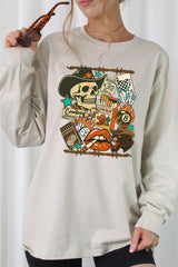 UL240-E3096 Vintage Western Collage Graphic Long Sleeve Tee $13.75