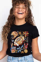 US3001Y-E3072Z Retro Floral Football Kids Graphic Tee $11