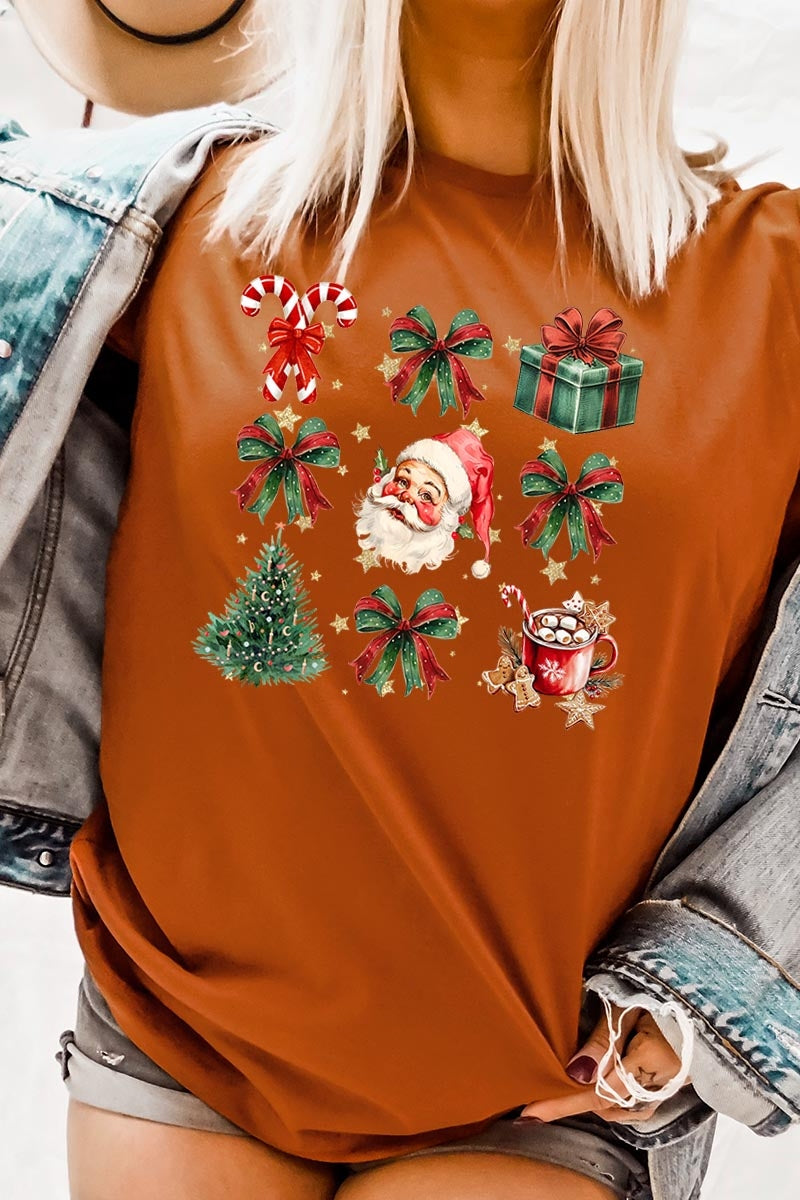 US3001P-E3217 Santa Gifts & Bows Christmas Graphic Plus Tee $16