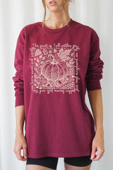 UL240-E3112 Fall Pumpkin Botanical Graphic Long Sleeve Tee $13.75