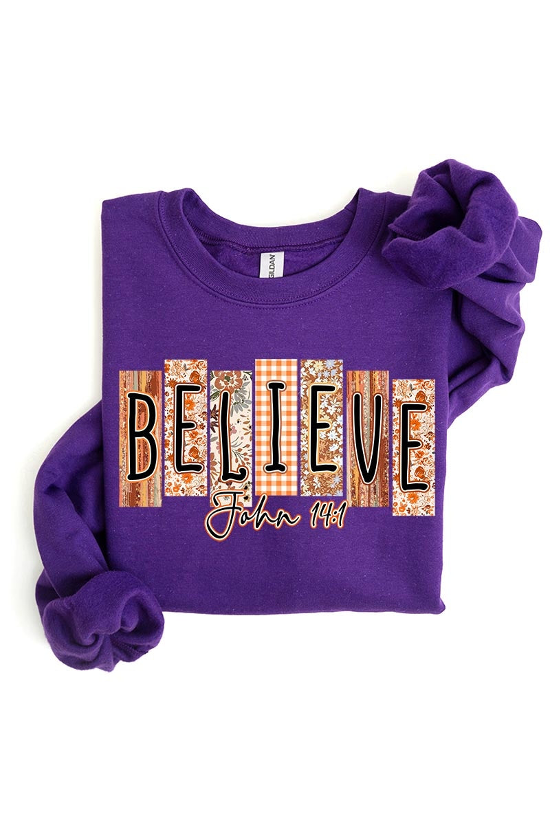 UL180-E3167 Believe Fall Christian Graphic Sweatshirt $20