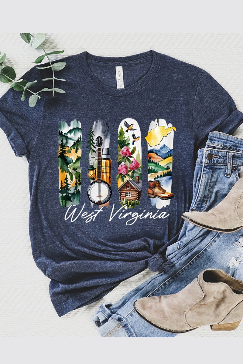US3001-E3061WV West Virginia State Brushstroke Graphic Tee $12.5
