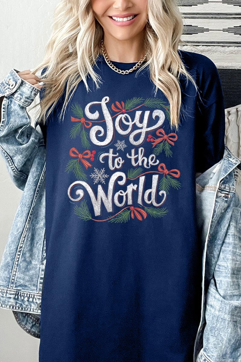 5000-E3221 Joy to the World Christmas Graphic Heavy Cotton Tee $9