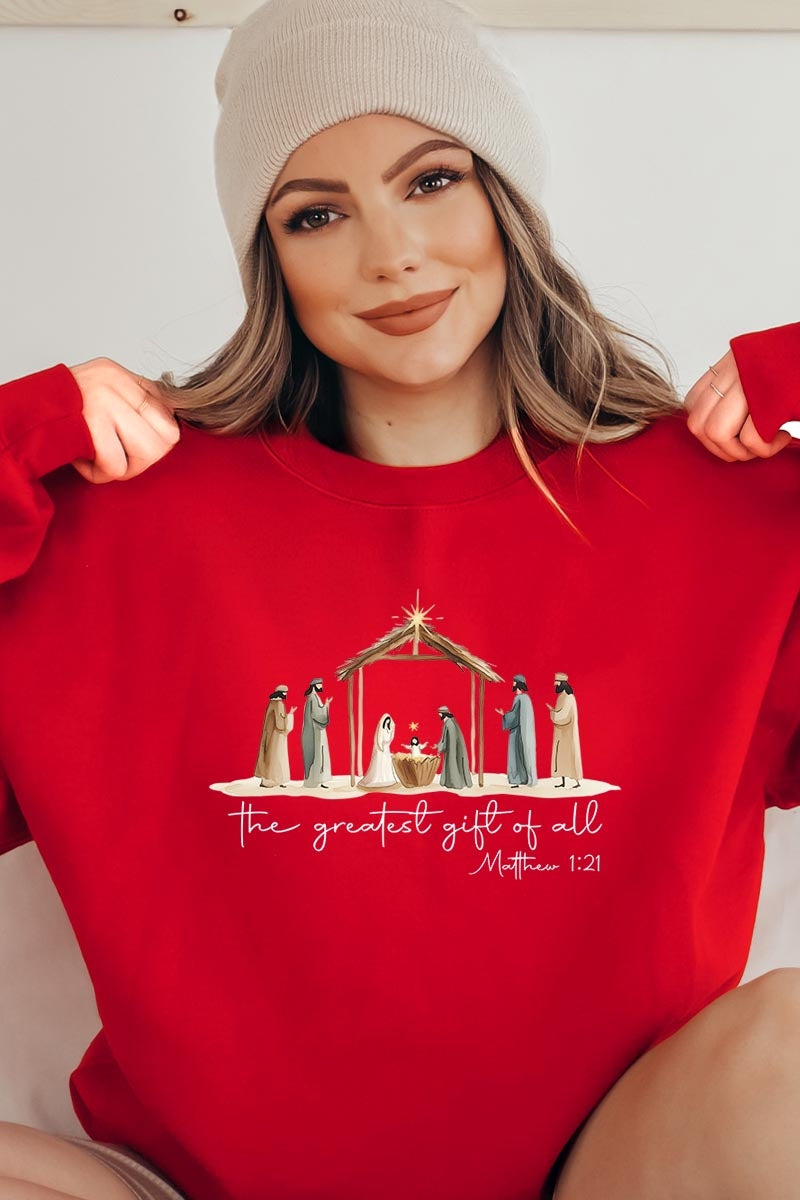 UL180-E3183 Nativity Gift Graphic Sweatshirt $20