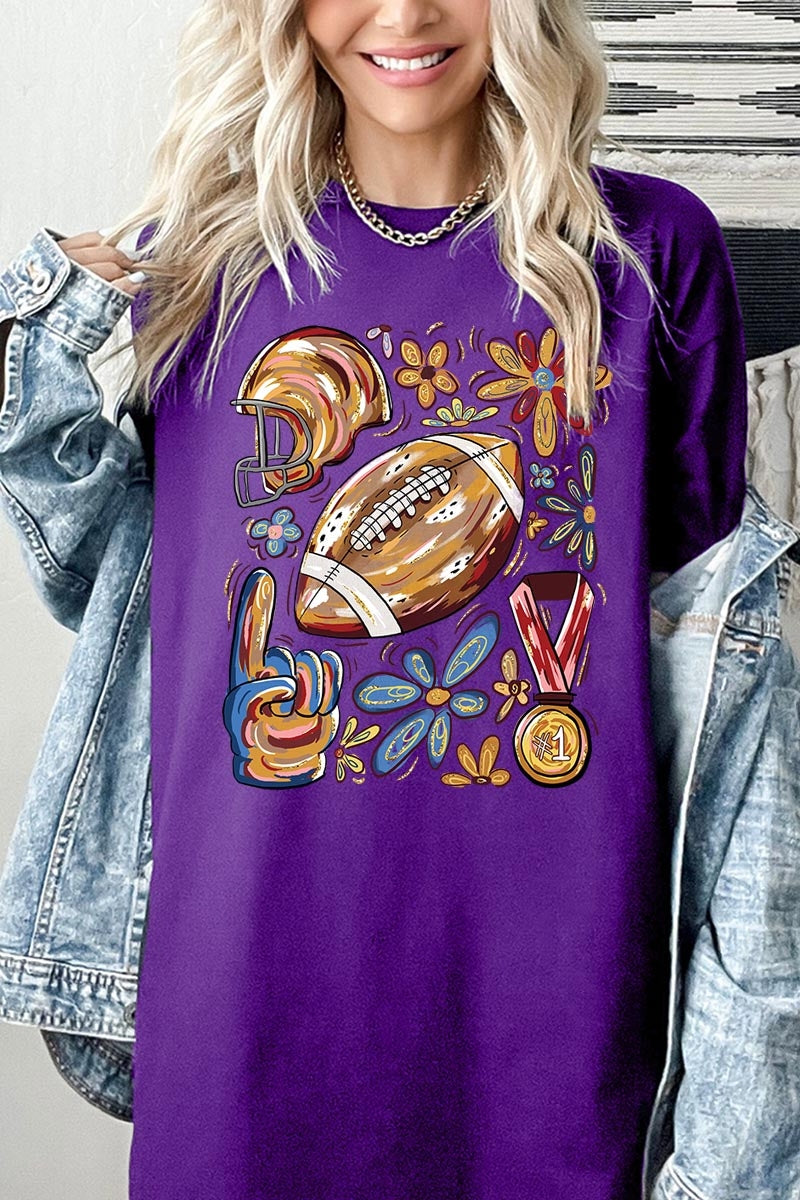5000P-E3072 Retro Floral Football Graphic Plus Heavy Cotton Tee $12.75