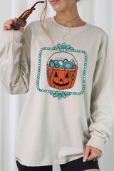 UL240-E3140 Halloween turquoise pumpkin Long Sleeve Tee $13.75