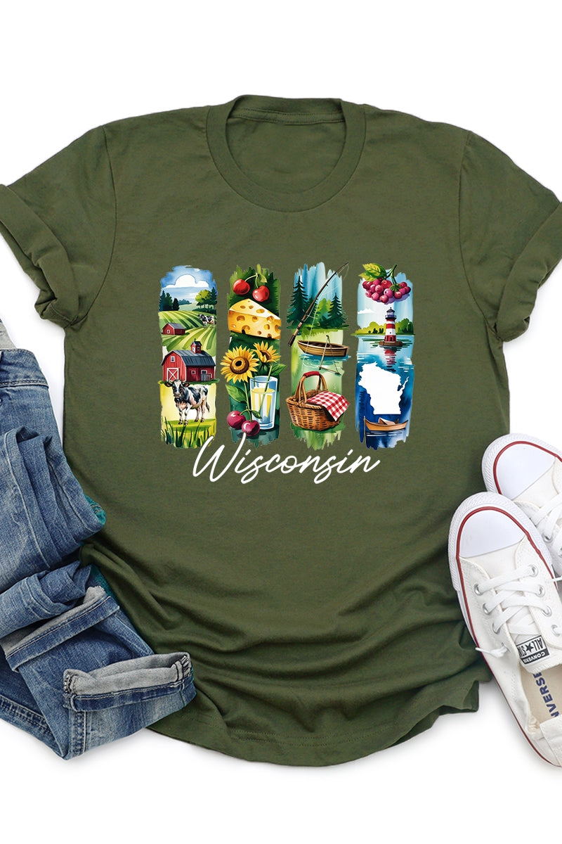 US3001-E3061WI Wisconsin State Brushstroke Graphic Tee $12.5