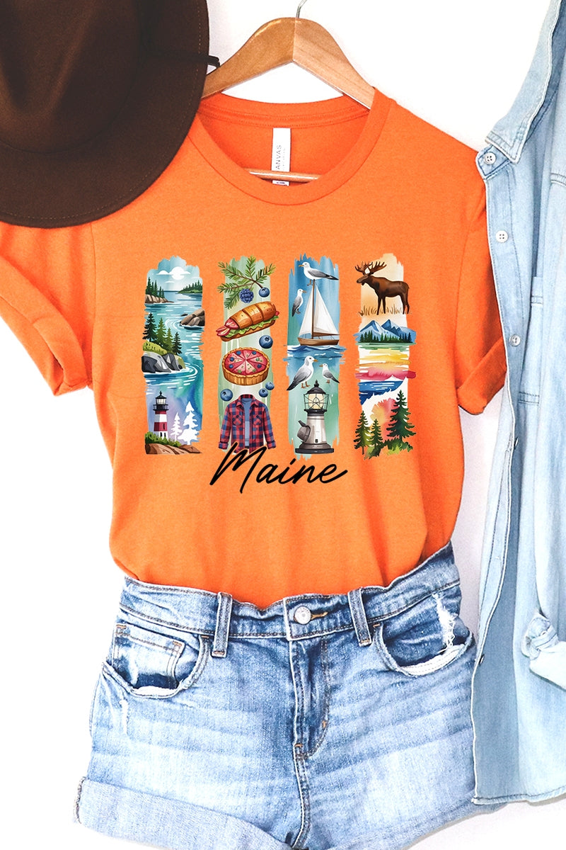 US3001-E3061ME Maine State Brushstroke Graphic Tee $12.5