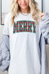 5000-E3210 Classic Plaid Merry Graphic Heavy Cotton Tee $9