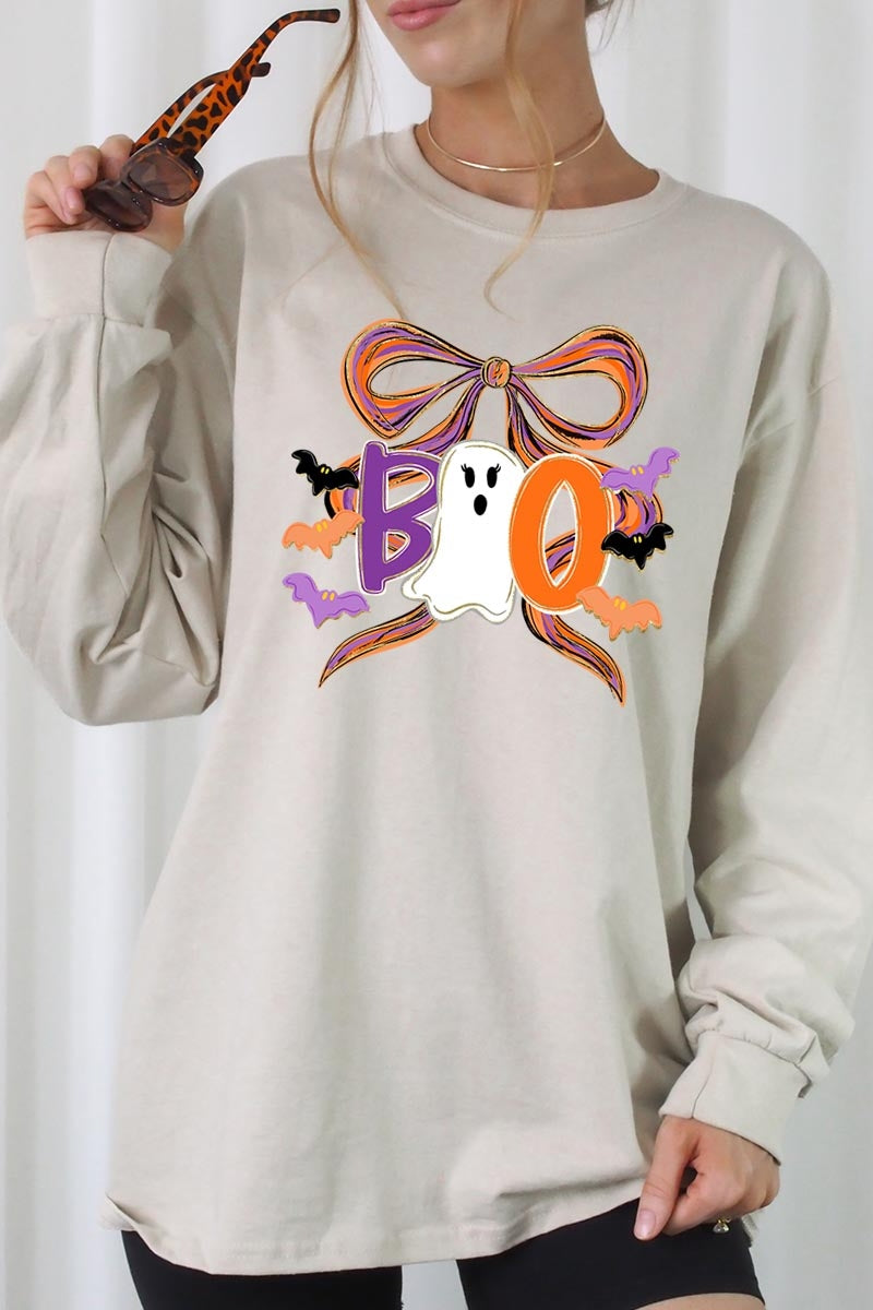 UL240P-E3120 Boo Brushstroke Bow Graphic Plus Long Sleeve Tee $17