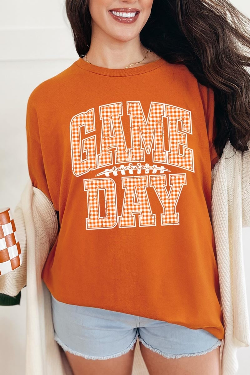 5000-E3129 Orange Gingham Game Day Graphic Heavy Cotton Tee $9