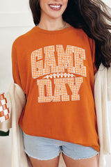 5000-E3129 Orange Gingham Game Day Graphic Heavy Cotton Tee $9