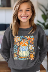 UL180B-E3153Z Floral Pumpkin Stack Kids Graphic Sweatshirt $20