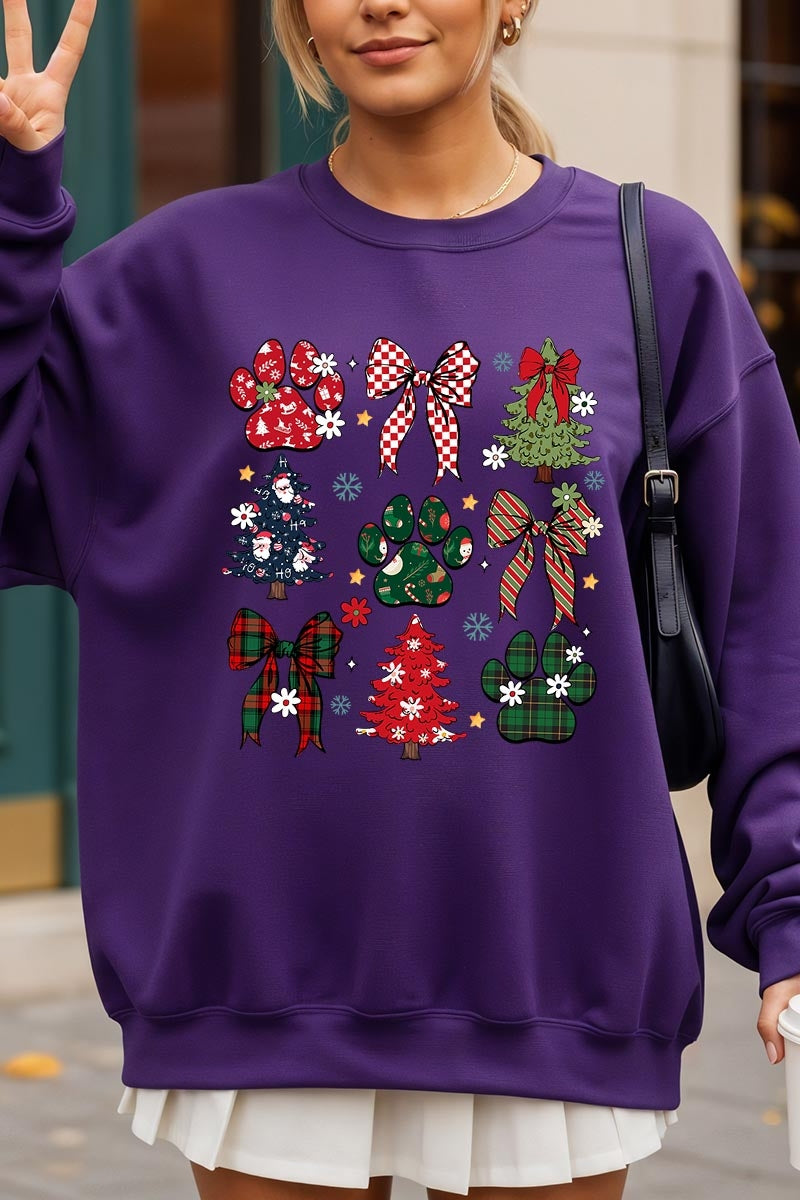 UL180-E3195 Christmas Bow Paw Graphic Sweatshirt $20