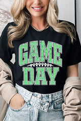 US3001-E3128 Green Gingham Game Day Graphic Tee $12.5