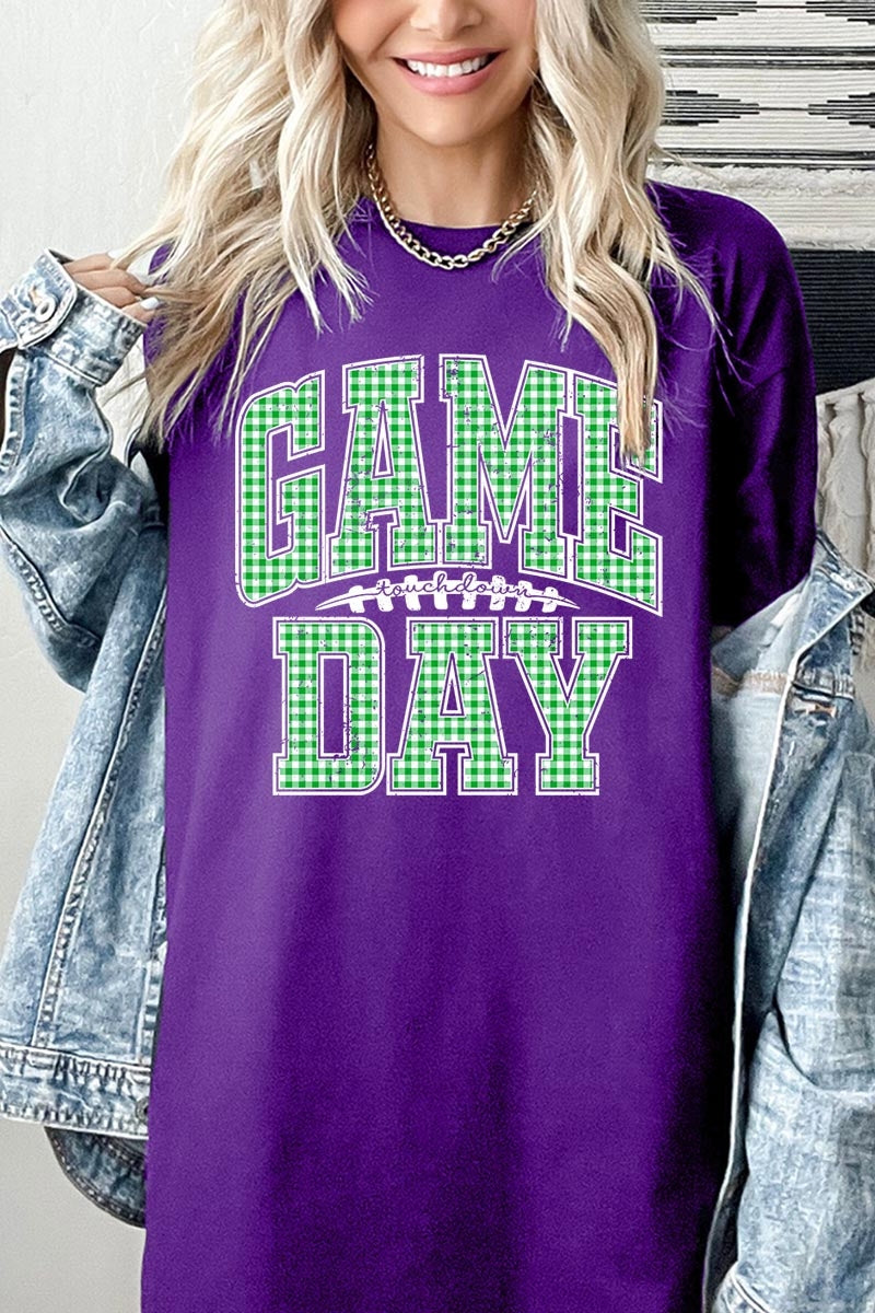 5000-E3128 Green Gingham Game Day Graphic Heavy Cotton Tee $9