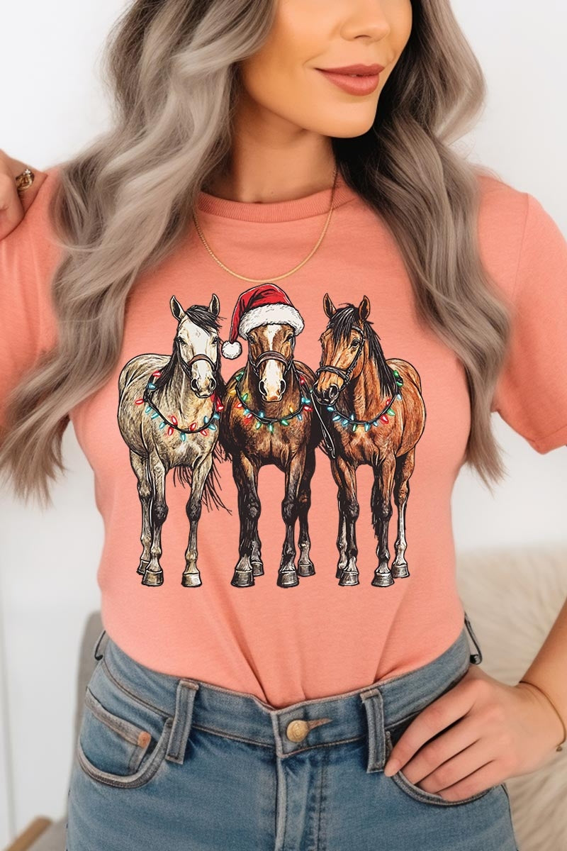 US3001-E3182 Christmas Horses Graphic Tee $12.5