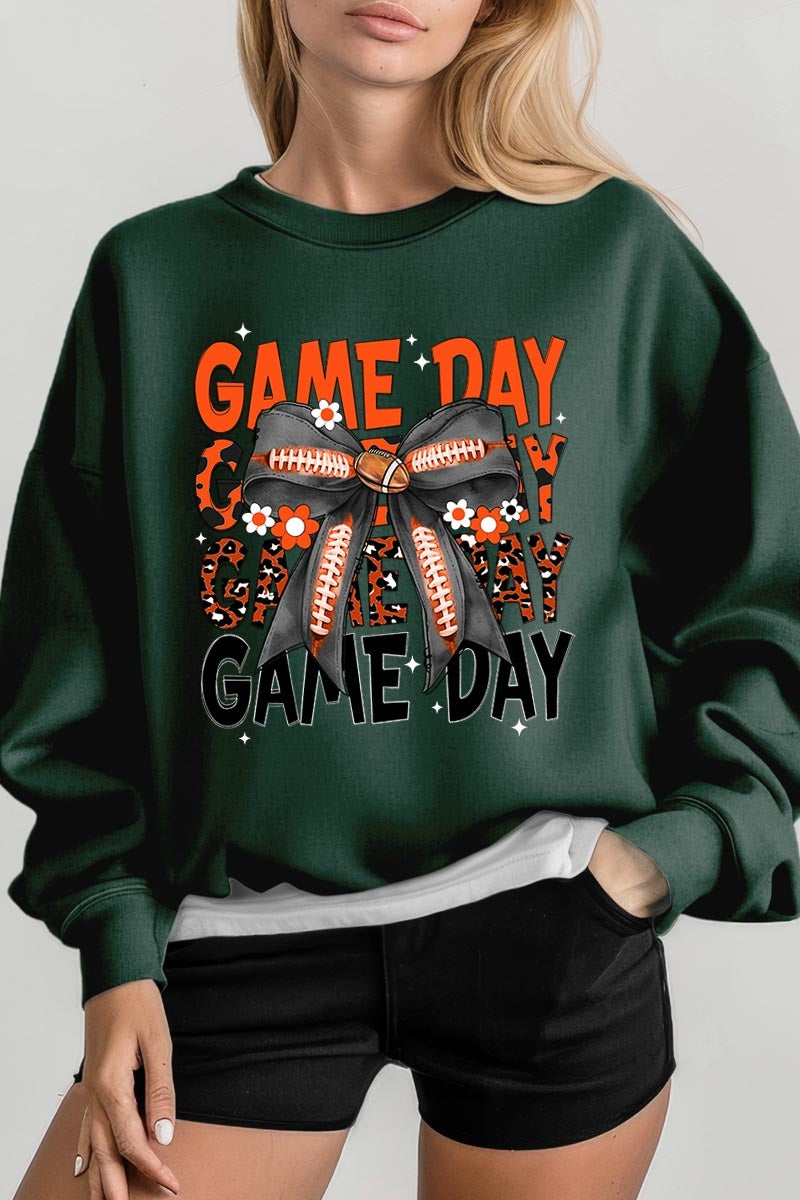 UL180-E3088 Orange Black Football Game Day Bow Sweatshirt $20