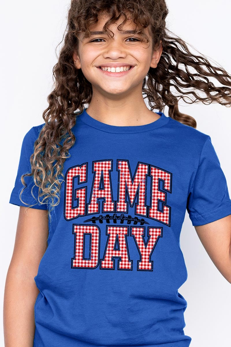 US3001Y-E3126Z Red Gingham Game Day Kids Graphic Tee $11
