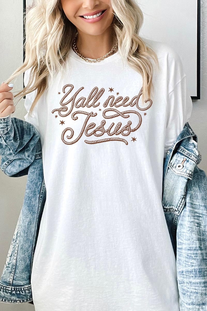 5000P-E3115 Y'all Need Jesus Graphic Plus Heavy Cotton Tee $12.75