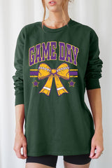 UL240-E3063 Purple Game Day Football Bow Long Sleeve Tee $13.75