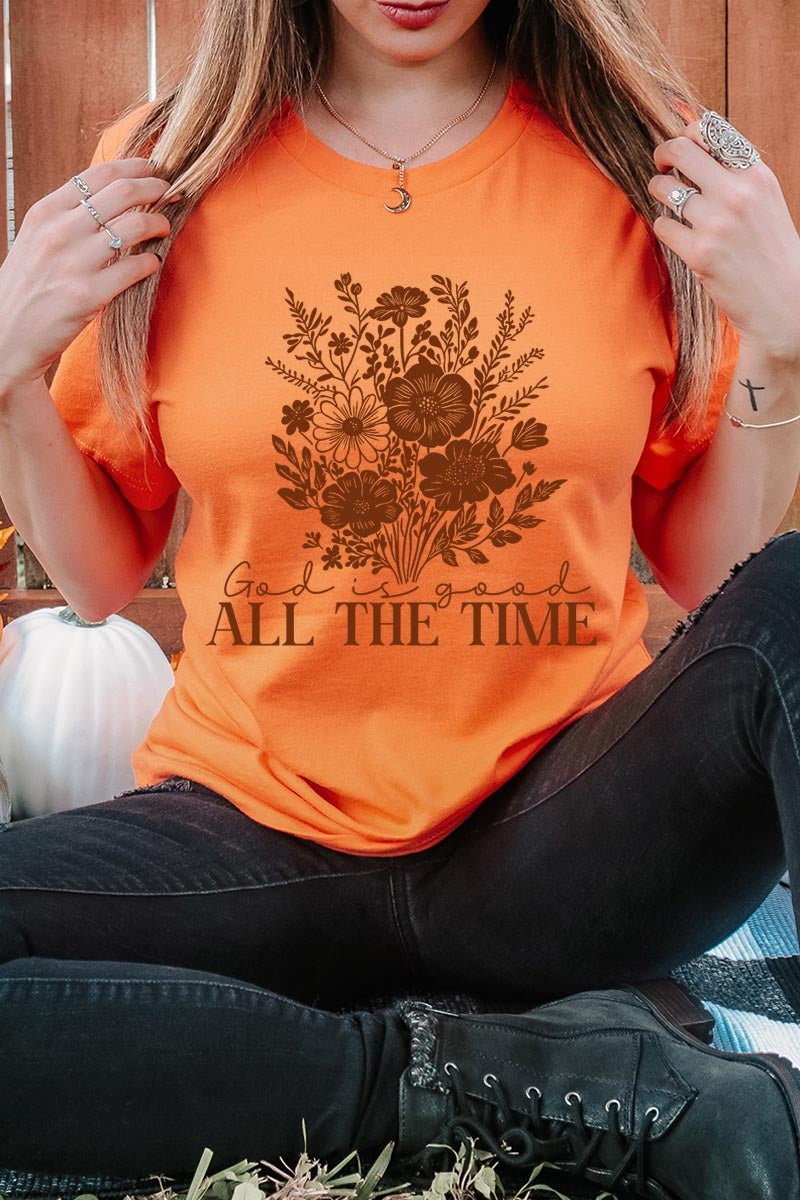 US3001P-E3116 God Is Good Floral Graphic Plus Tee $16