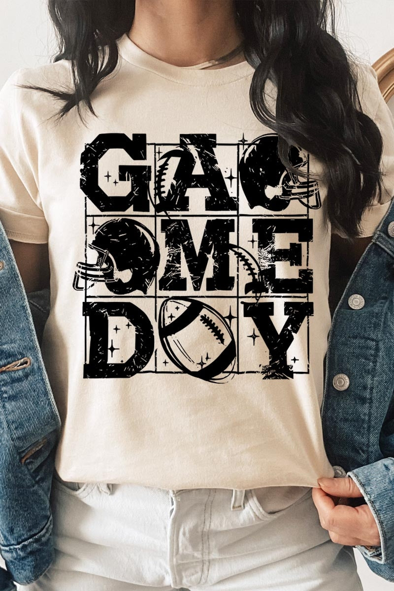 US3001-E3073 Distressed Game Day Graphic Tee $12.5