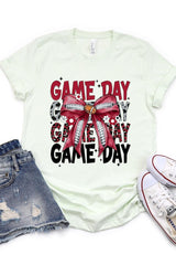 US3001P-E3093 Red Silver Football Game Day Bow Graphic Plus Tee $16