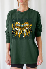 UL240-E3090 Yellow Football Game Day Bow Long Sleeve Tee $13.75