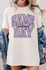 5000P-E3127 Purple Gingham Game Day Plus Heavy Cotton Tee $12.75