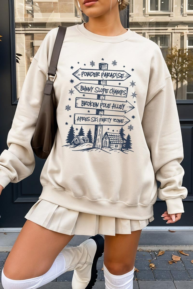 UL180-E3189 Ski Lodge Signs Graphic Sweatshirt $20