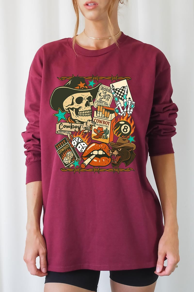 UL240P-E3096 Vintage Western Collage Plus Long Sleeve Tee $17