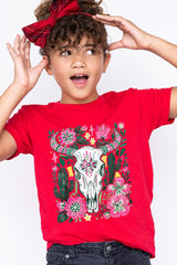 US3001Y-E3086Z Western Floral Cow Skull Kids Graphic Tee $11