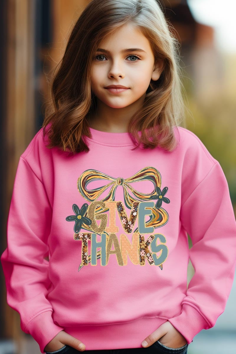 UL180B-E3154Z Give Thanks Bow Kids Graphic Sweatshirt $20
