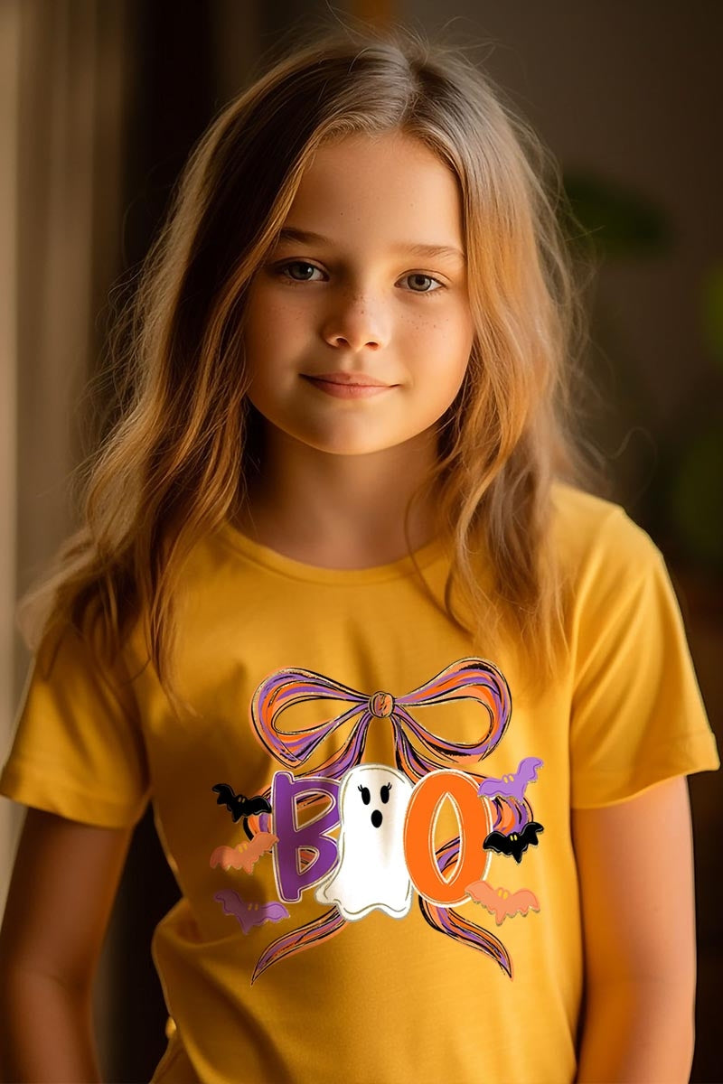 US3001Y-E3120Z Boo Brushstroke Bow Kids Graphic Tee $11