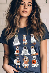 US3001P-E3106 Halloween Ghost Dog Graphic Plus Tee $16